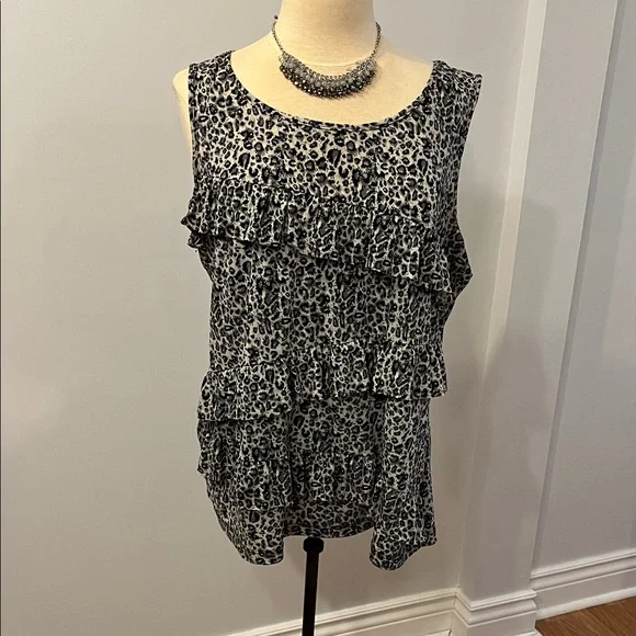 VAN HEUSEN Layered Ruffle Cheetah Print Tank Top XL - Picture 2 of 8